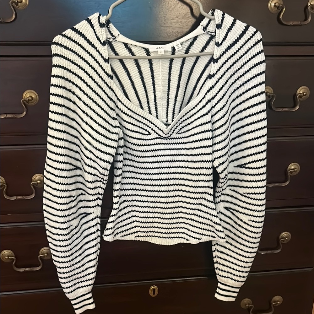 A.L.C Navy and White Striped Knit Top